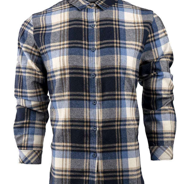 BLUE AND ECRU NO POCKET WOMENS FLANNEL