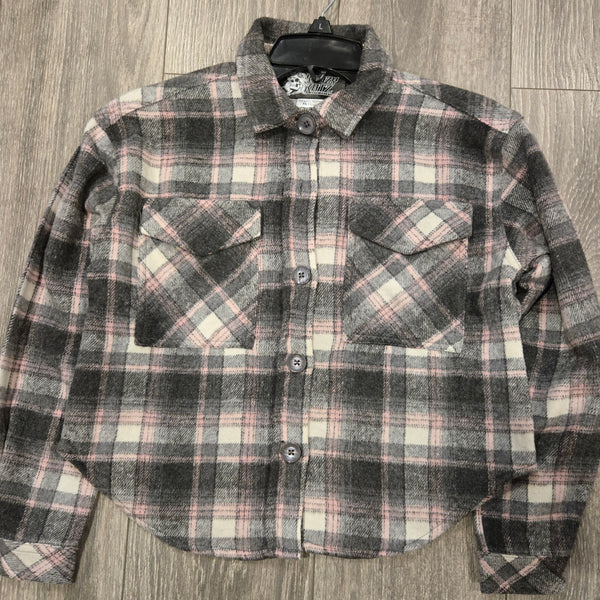Kids Girls Flannel Jacket Pink, Grey, and White