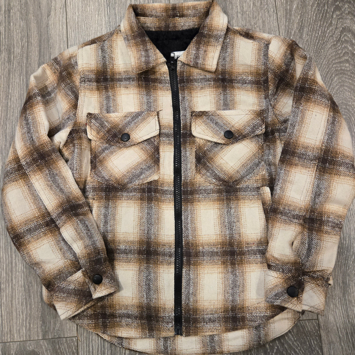 Kids Boys Flannel Jacket Brown/Beige/Tan