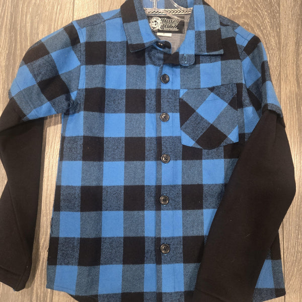 Kids Boys Flannel Blue And Black with Black Sleeve