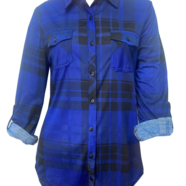 ROYAL BLUE AND BLACK FLANNEL SHIRT